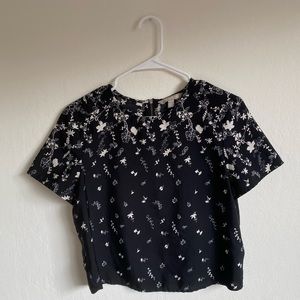 Black & White Floral Banana Republic Crop Top